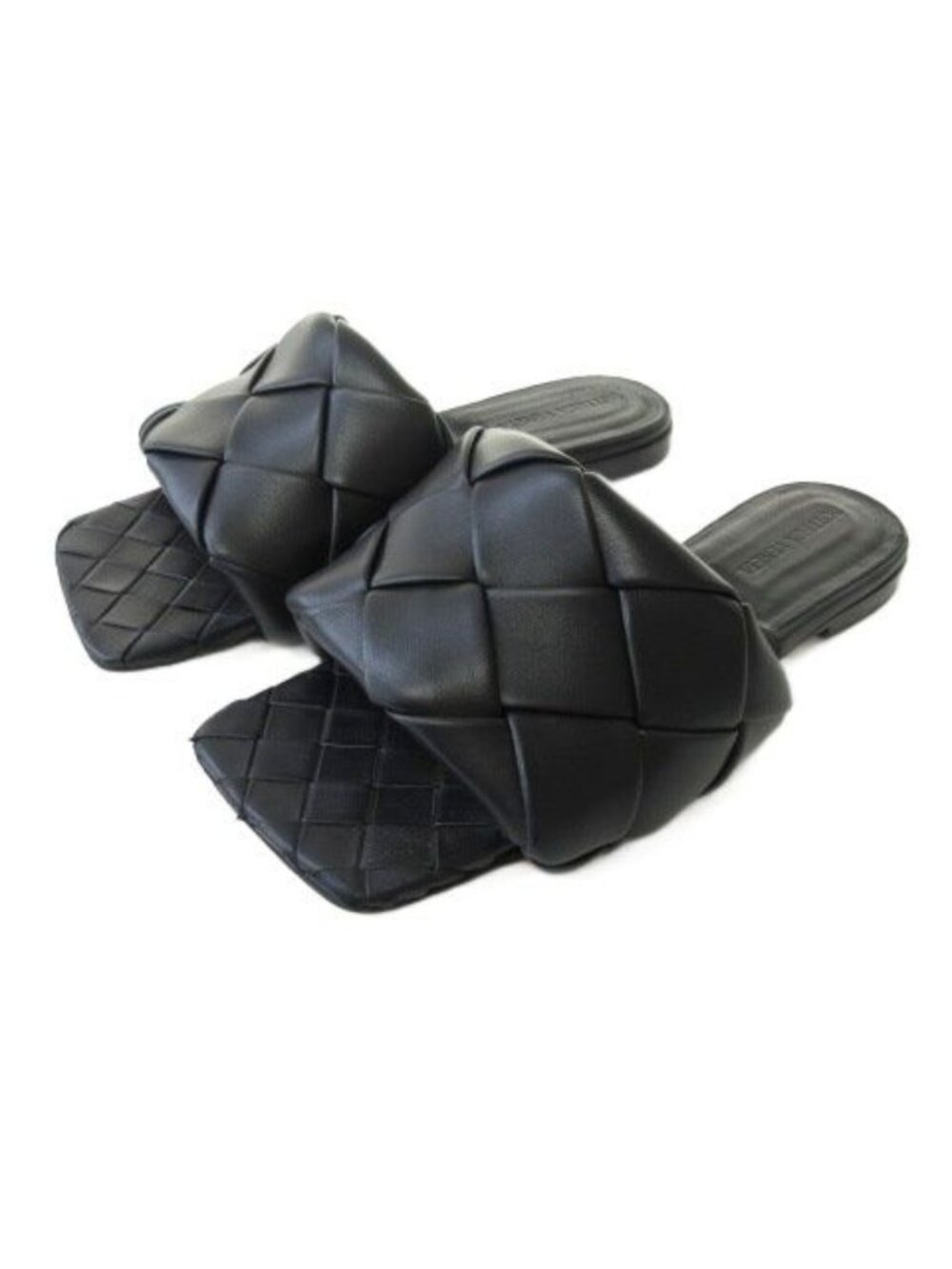 Bottega Veneta Lido Flat Sandals Shoes Maxi Intrecciato Leather Black